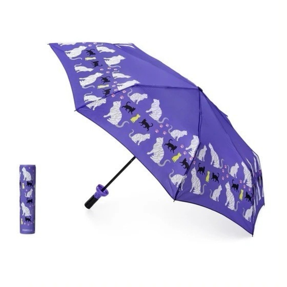 Vinrella Purple Pop Up Umbrella In A Bottle Cats Kitty Kitten Print NWT Gift